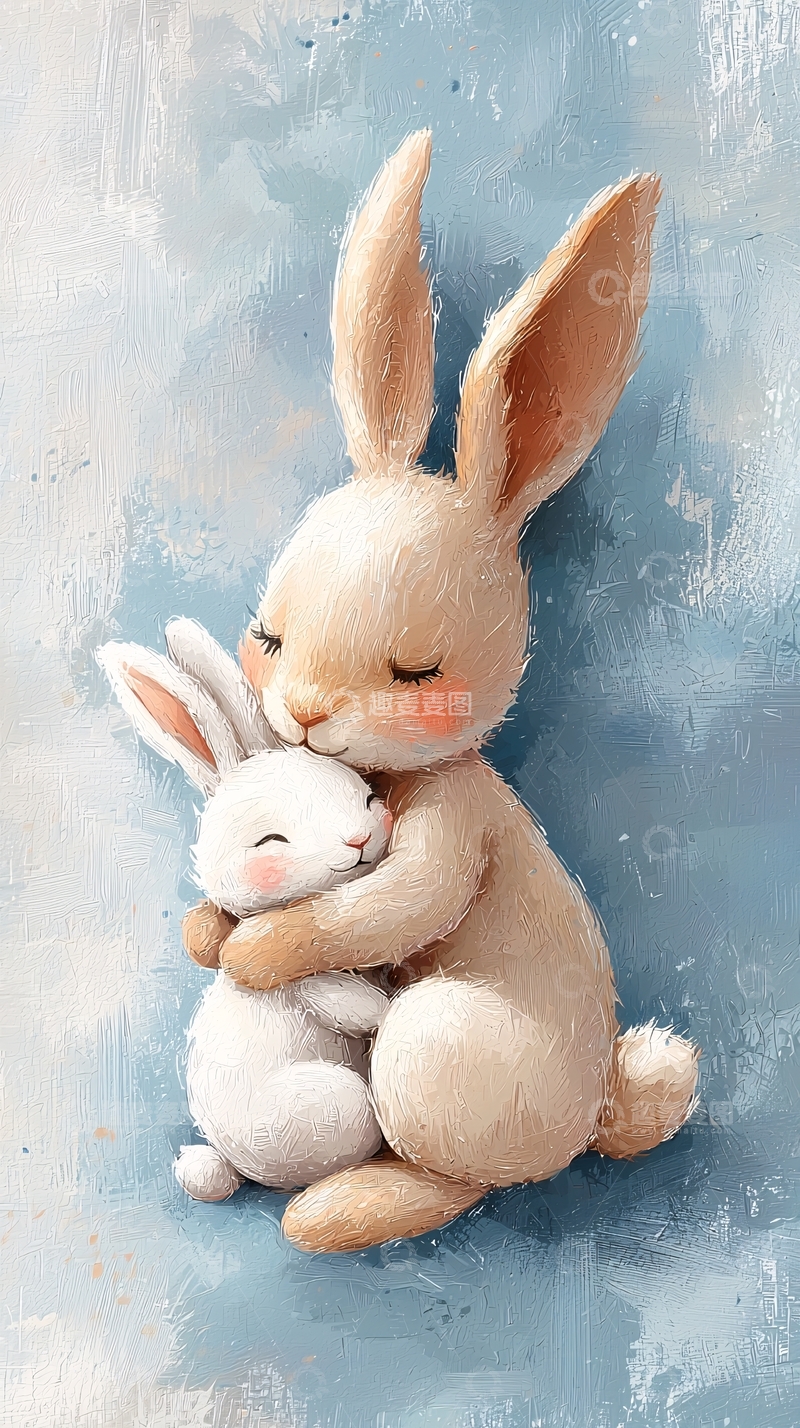 高清大图下载【趣麦麦图】温馨兔子母子拥抱