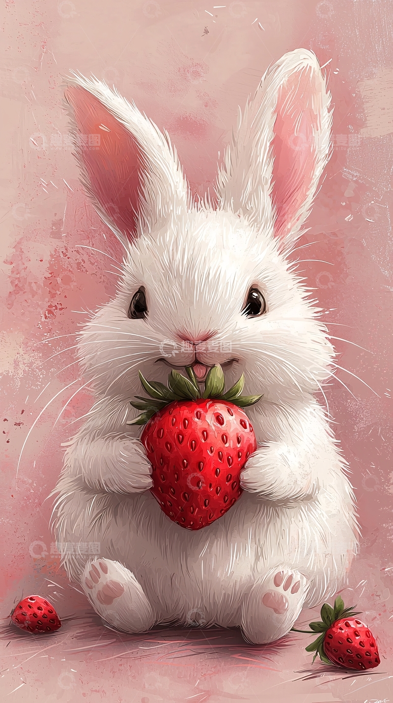 高清大图下载【趣麦麦图】可爱白兔吃草莓