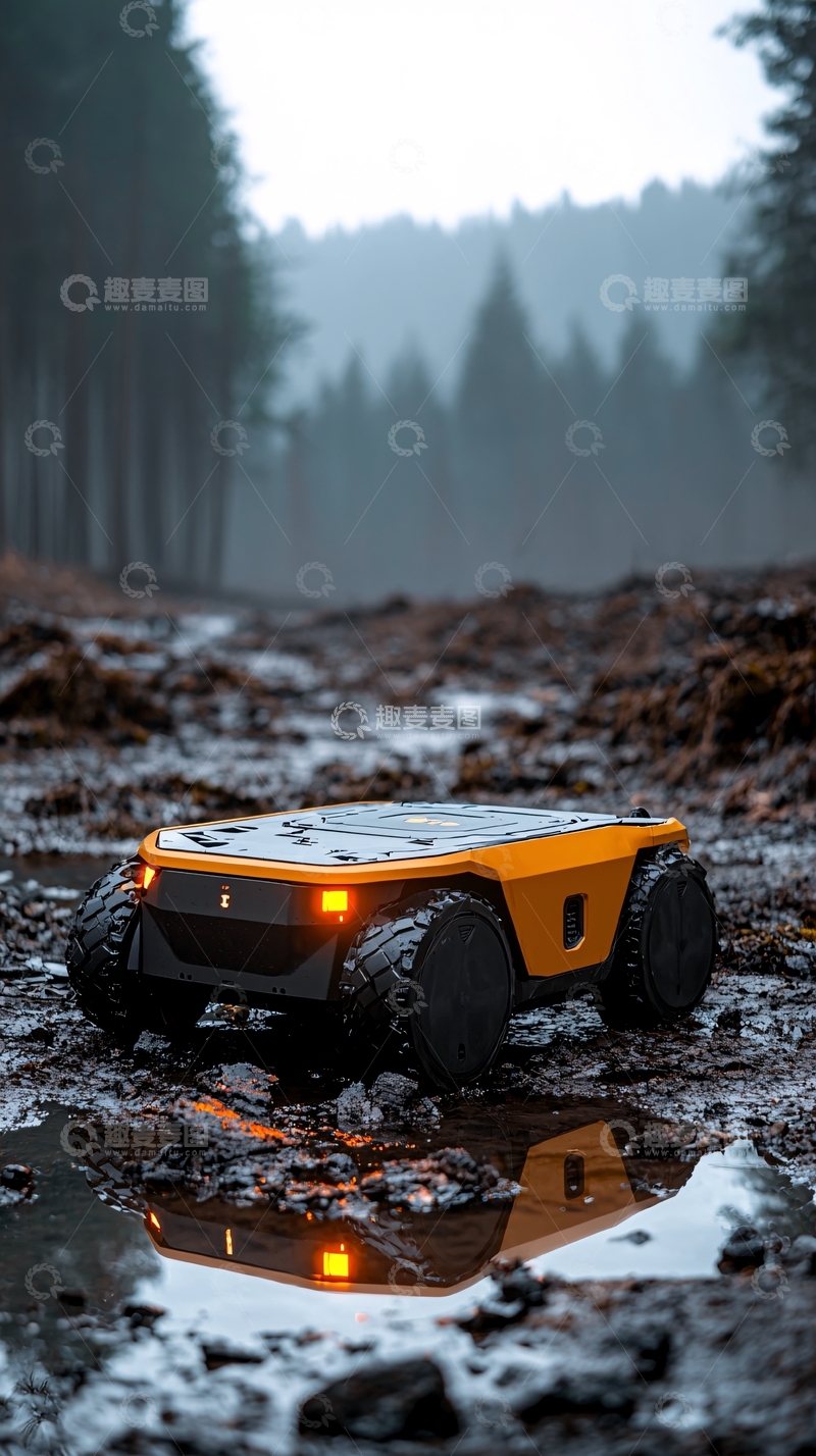 高清大图下载【趣麦麦图】橙色越野机器人泥地