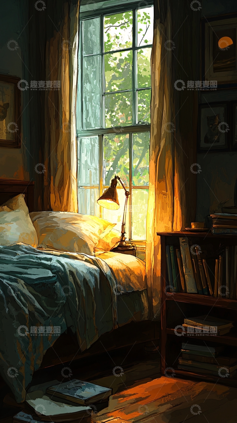 高清大图下载【趣麦麦图】温馨窗边卧室一角