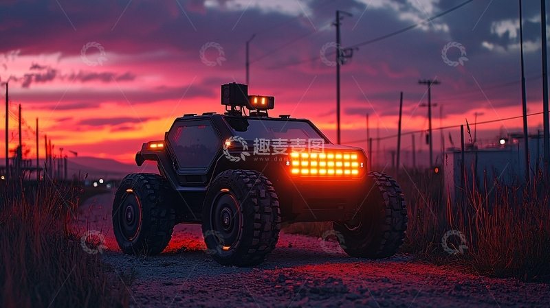 高清大图下载【趣麦麦图】未来感越野车落日