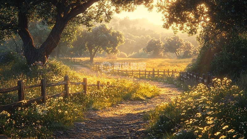高清大图下载【趣麦麦图】阳光洒满田园小路