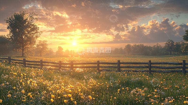 高清大图下载【趣麦麦图】晨曦下的田园牧歌