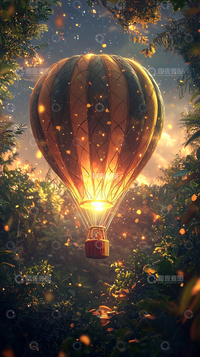 高清大图下载【趣麦麦图】热气球在森林中闪耀