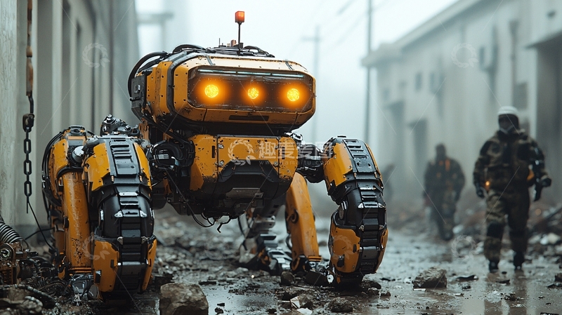 高清大图下载【趣麦麦图】废土风格黄色四足机器人