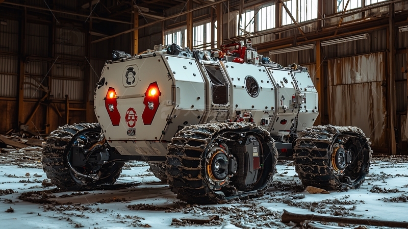 高清大图下载【趣麦麦图】废弃工厂里的履带式机器人