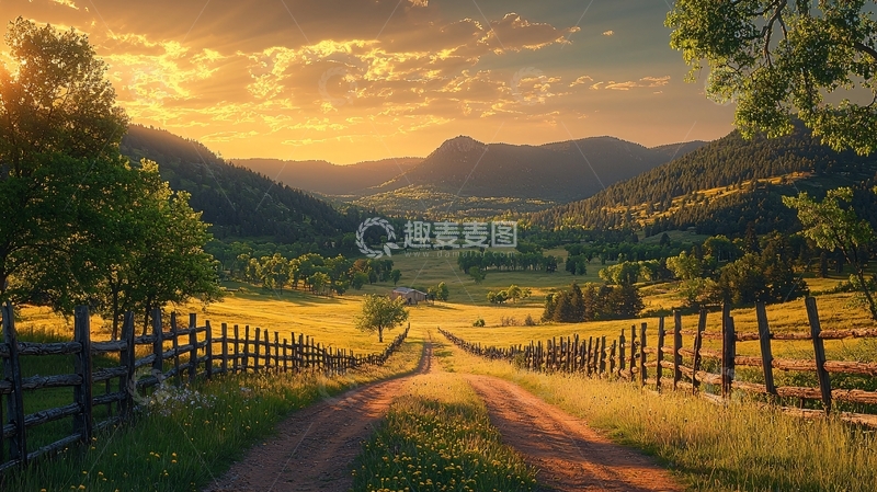 高清大图下载【趣麦麦图】山间小路夕阳美景