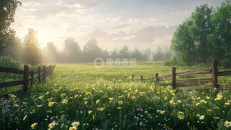 高清大图下载【趣麦麦图】清晨阳光下的田园牧歌