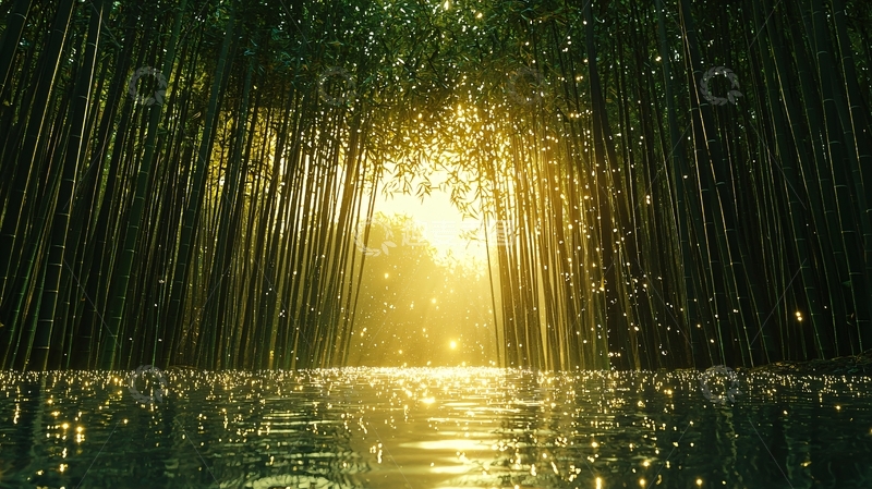 高清大图下载【趣麦麦图】阳光洒落竹林小径