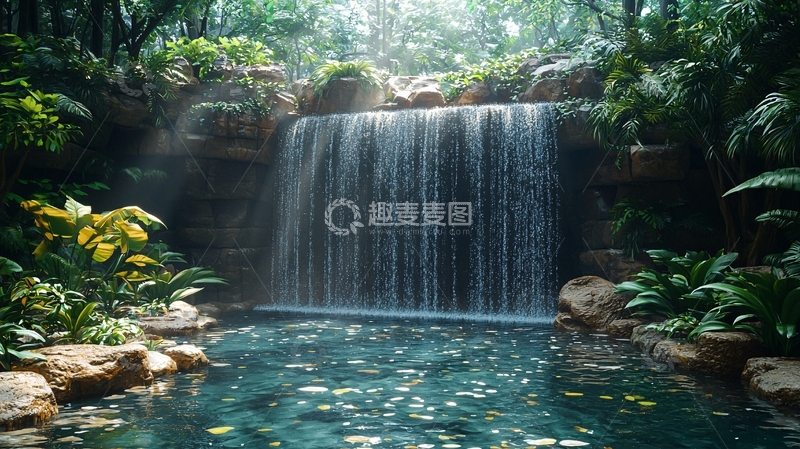 高清大图下载【趣麦麦图】热带雨林瀑布景观