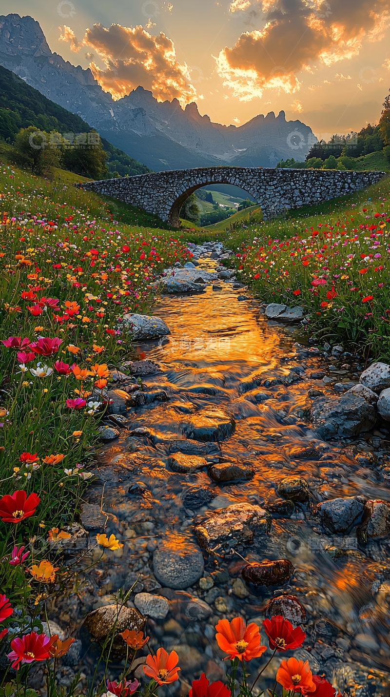 高清大图下载【趣麦麦图】鲜花盛开的溪流