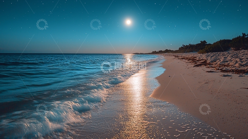高清大图下载【趣麦麦图】月夜海滩景色