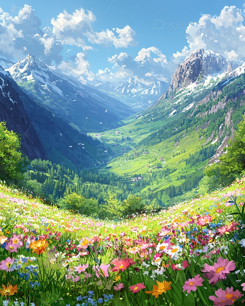 高清大图下载【趣麦麦图】阿尔卑斯山脉花海