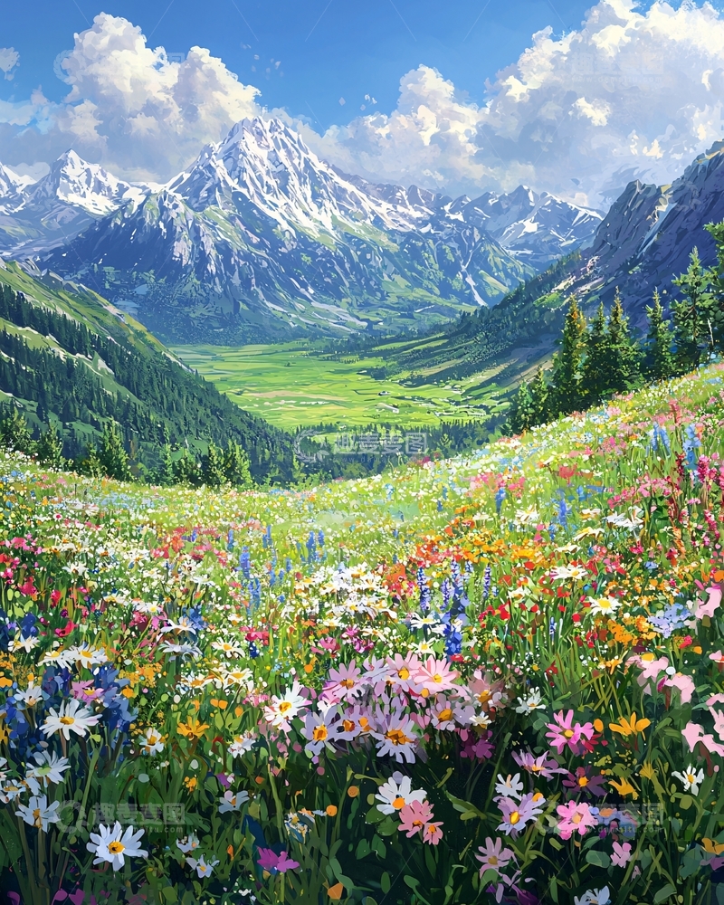 高清大图下载【趣麦麦图】鲜花盛开的山谷