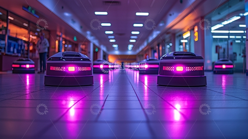 高清大图下载【趣麦麦图】商场内排列的送货机器人