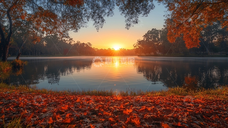高清大图下载【趣麦麦图】秋日清晨湖边日出