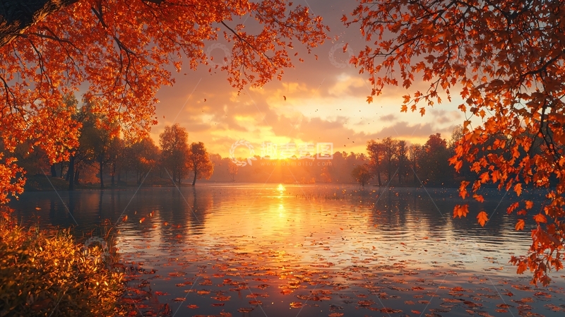 高清大图下载【趣麦麦图】秋日清晨湖边日出
