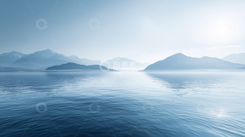 高清大图下载【趣麦麦图】极简蓝色山峰与平静湖面