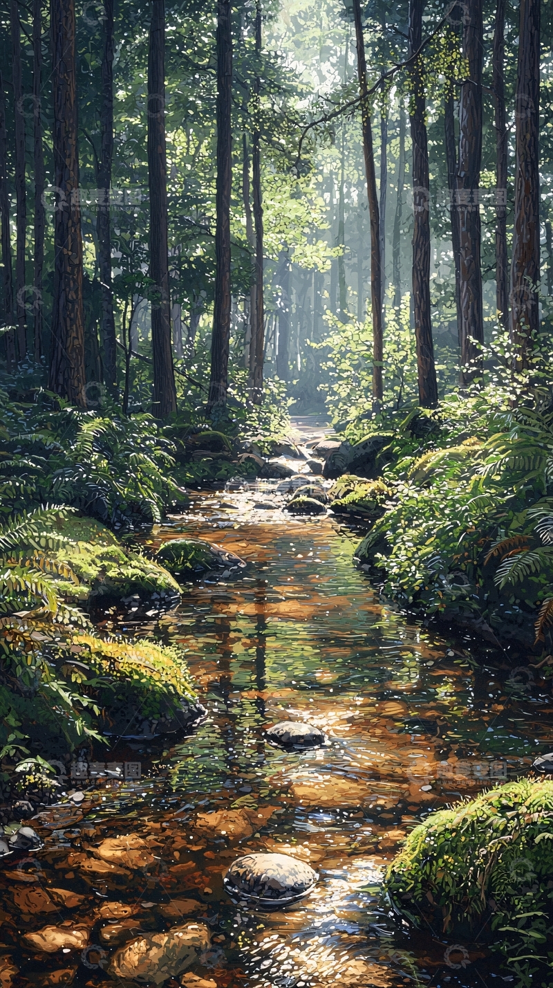 高清大图下载【趣麦麦图】森林小溪