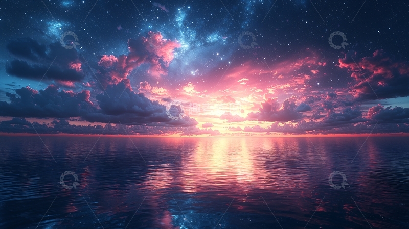 高清大图下载【趣麦麦图】梦幻星空大海日落