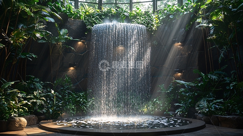 高清大图下载【趣麦麦图】室内瀑布