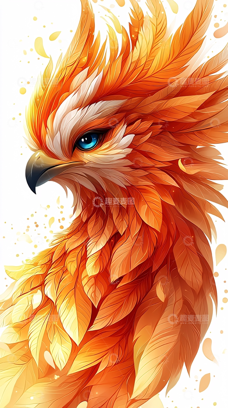 高清大图下载【趣麦麦图】橙色羽毛的凤凰特写