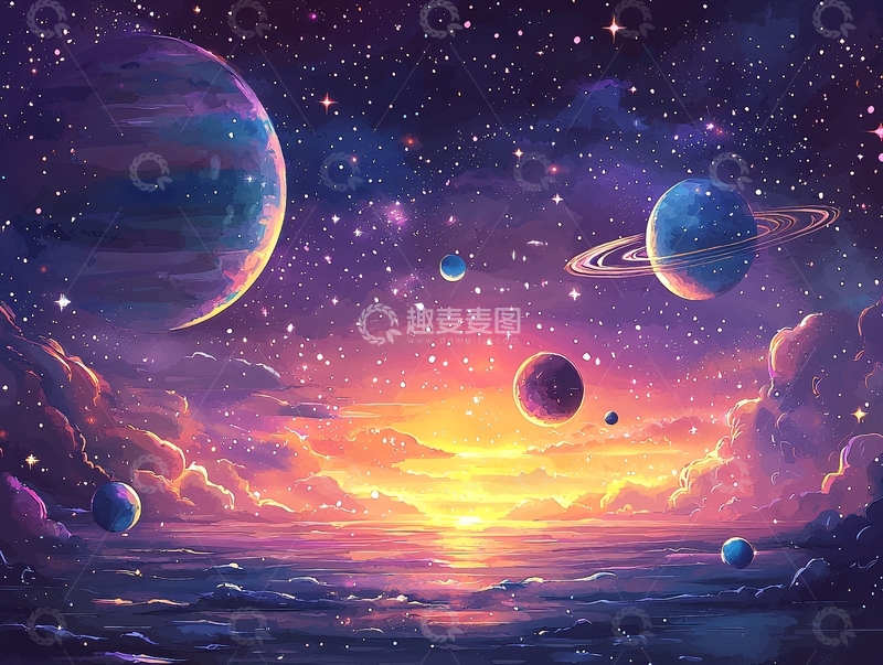 高清大图下载【趣麦麦图】宇宙行星日落