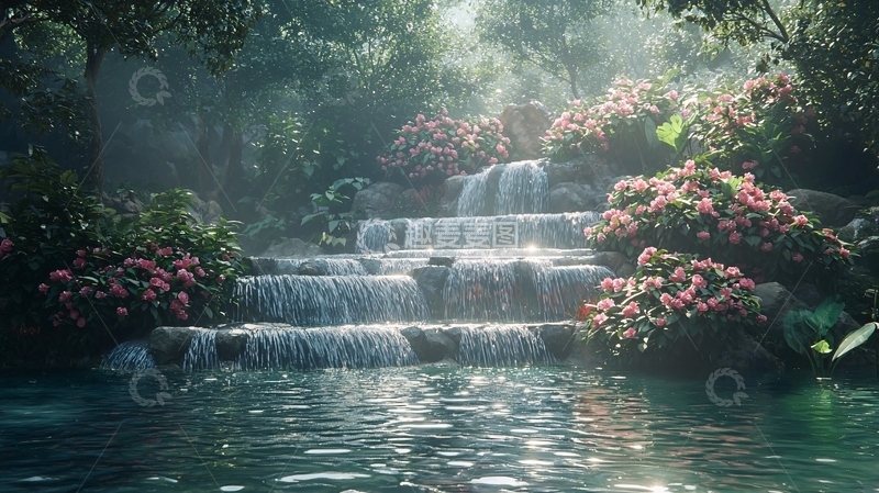 高清大图下载【趣麦麦图】清晨雾气瀑布