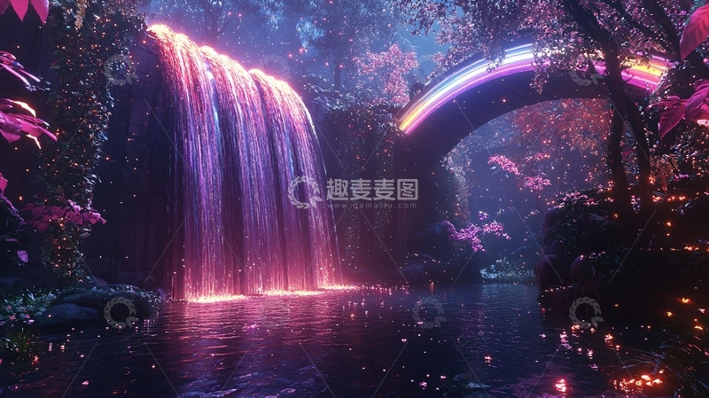 高清大图下载【趣麦麦图】梦幻彩虹瀑布