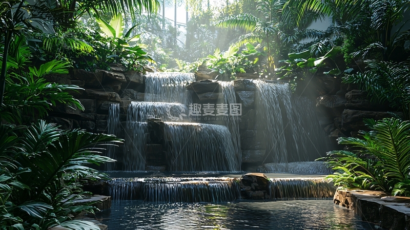 高清大图下载【趣麦麦图】热带雨林瀑布景观