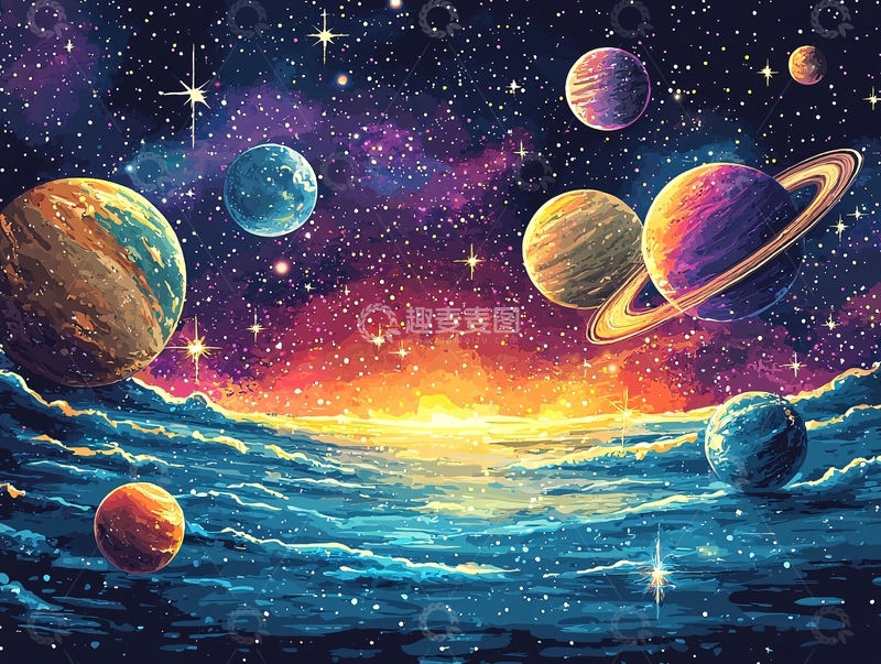 高清大图下载【趣麦麦图】宇宙星空下的海面