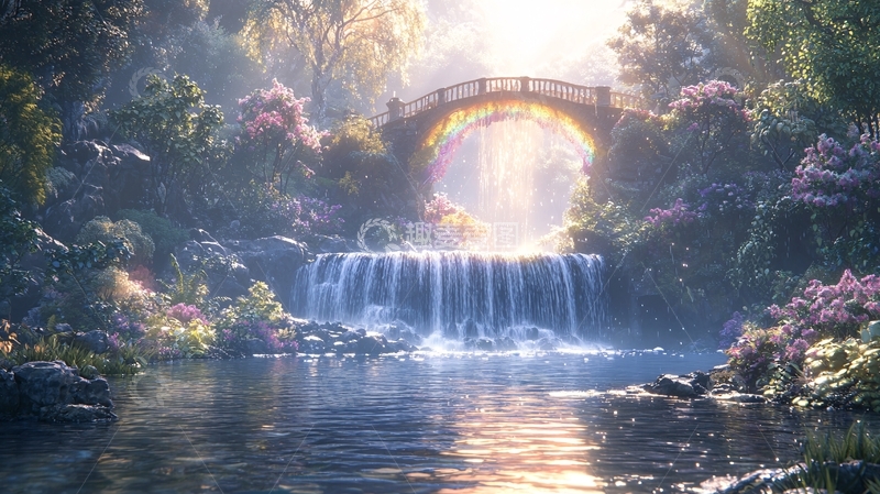 高清大图下载【趣麦麦图】梦幻仙境瀑布桥