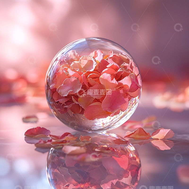 高清大图下载【趣麦麦图】花瓣在水晶球里漂浮