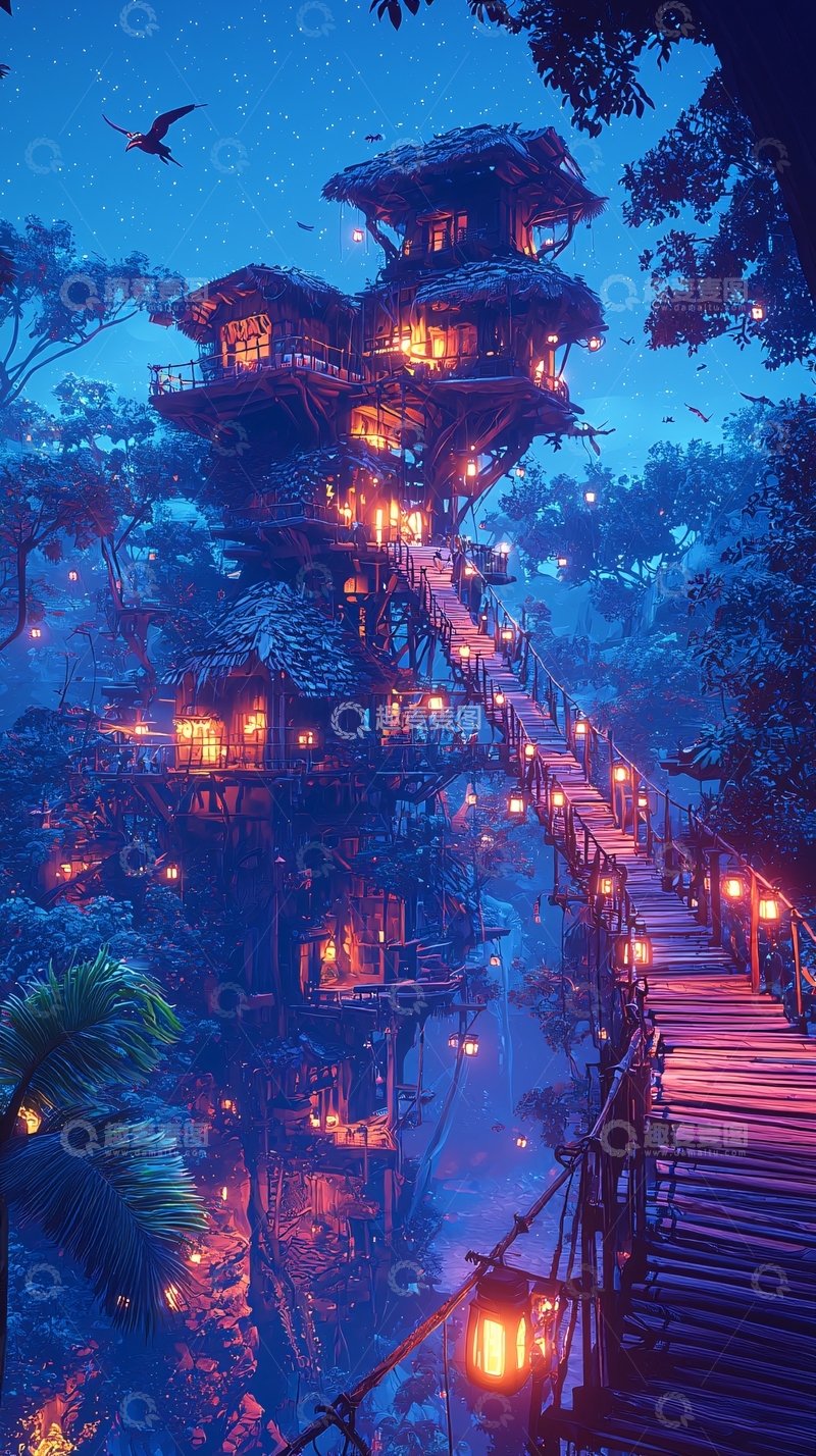 高清大图下载【趣麦麦图】梦幻树顶小屋