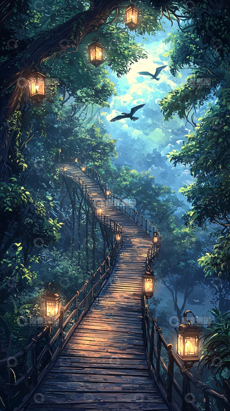 高清大图下载【趣麦麦图】梦幻森林木桥