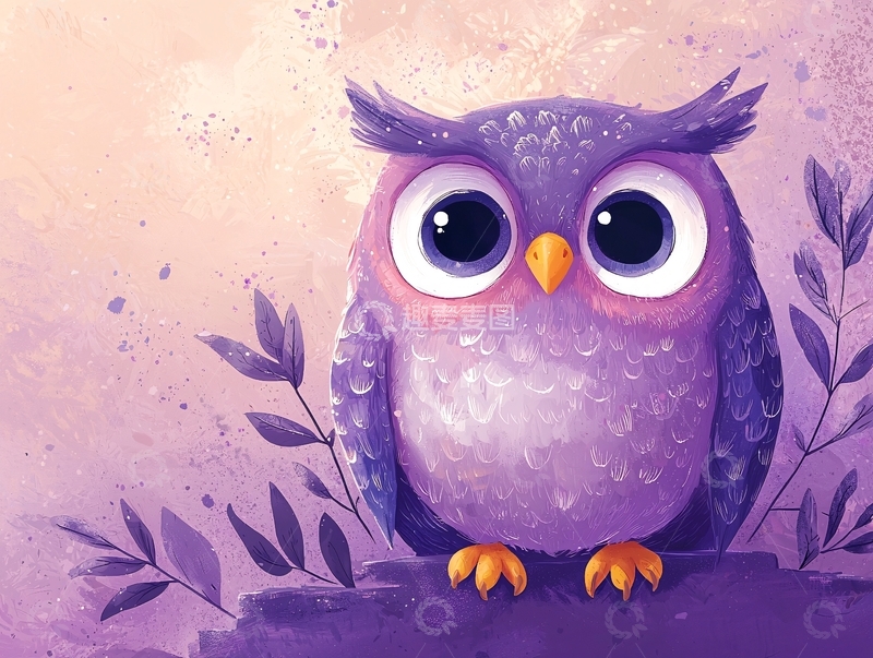 高清大图下载【趣麦麦图】紫色猫头鹰