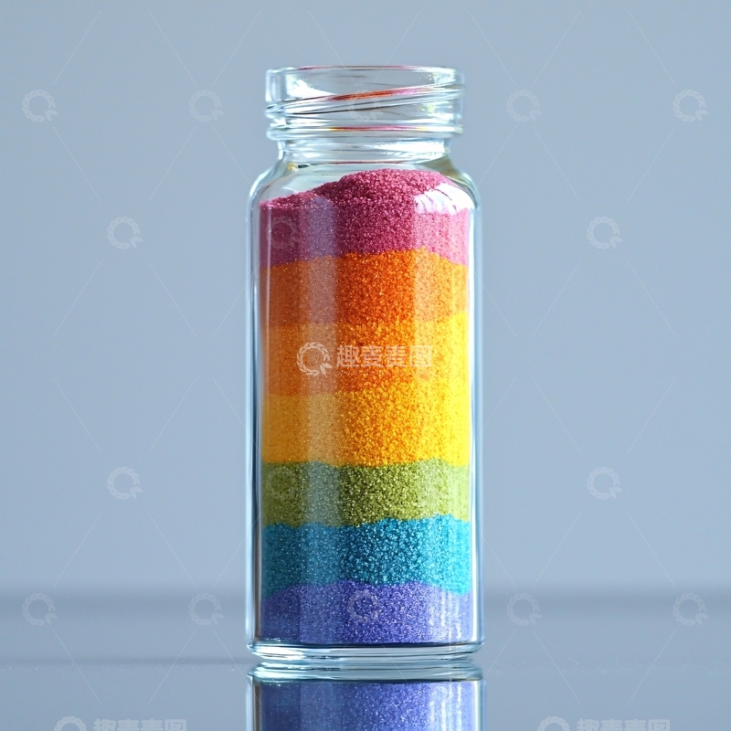 高清大图下载【趣麦麦图】彩虹色沙子在玻璃罐中