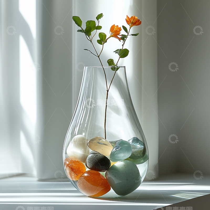 高清大图下载【趣麦麦图】简约花瓶中的橙色花