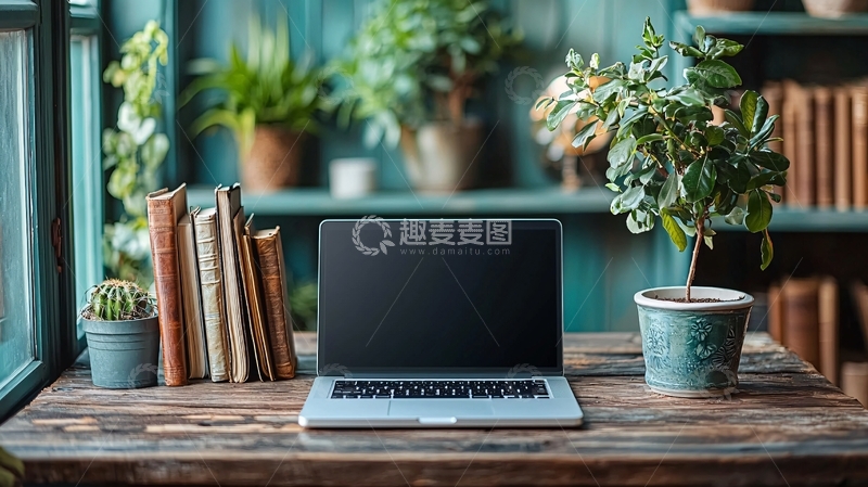 高清大图下载【趣麦麦图】绿色植物盆栽电脑办公桌