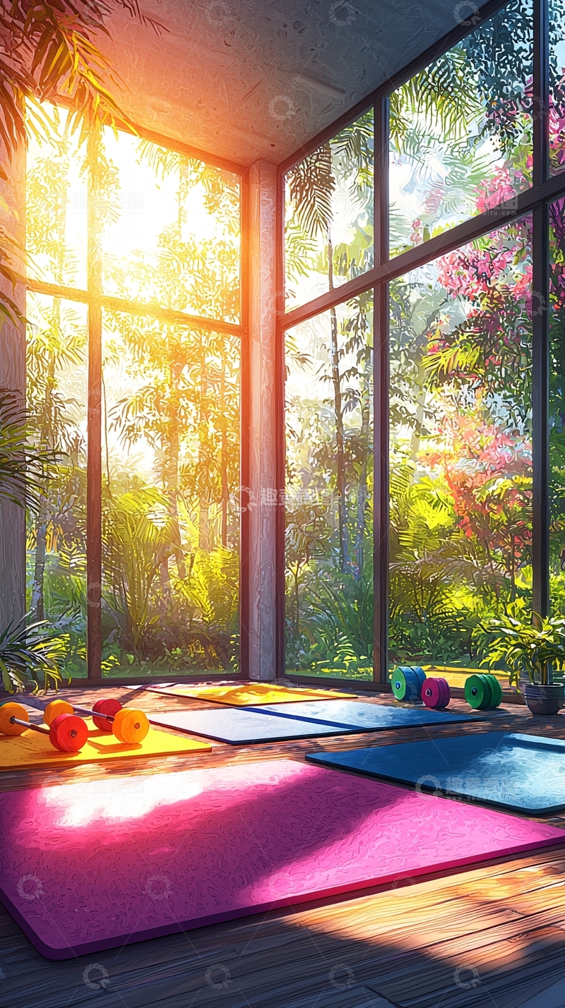 高清大图下载【趣麦麦图】阳光洒进的瑜伽室