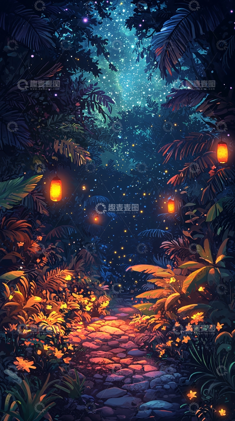 高清大图下载【趣麦麦图】奇幻森林夜景