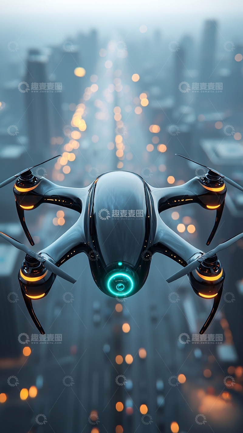 高清大图下载【趣麦麦图】城市上空无人机