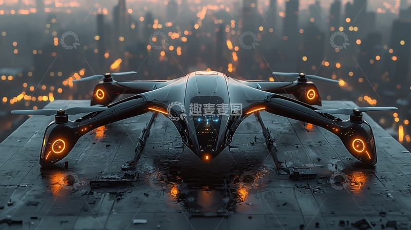 高清大图下载【趣麦麦图】未来都市无人机