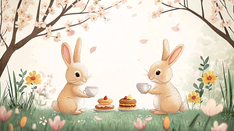 高清大图下载【趣麦麦图】春日兔子下午茶
