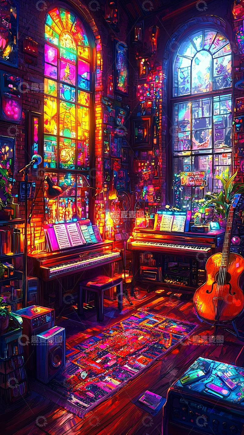 高清大图下载【趣麦麦图】音乐工作室的彩色玻璃窗
