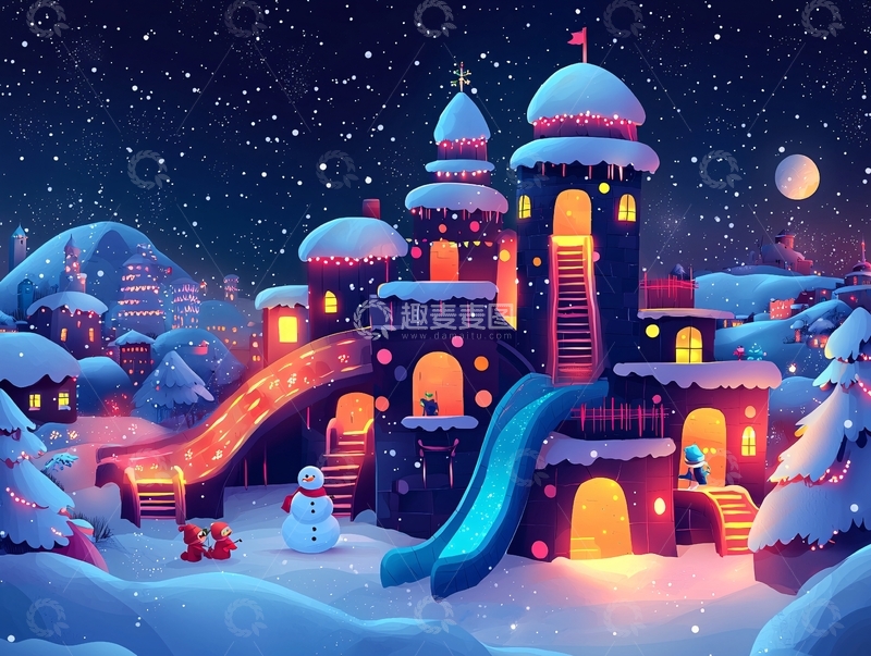 高清大图下载【趣麦麦图】雪夜里的梦幻城堡
