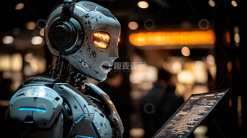 高清大图下载【趣麦麦图】戴耳机机器人工作