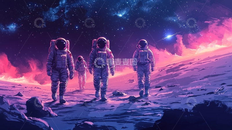 高清大图下载【趣麦麦图】宇航员探索红色星球