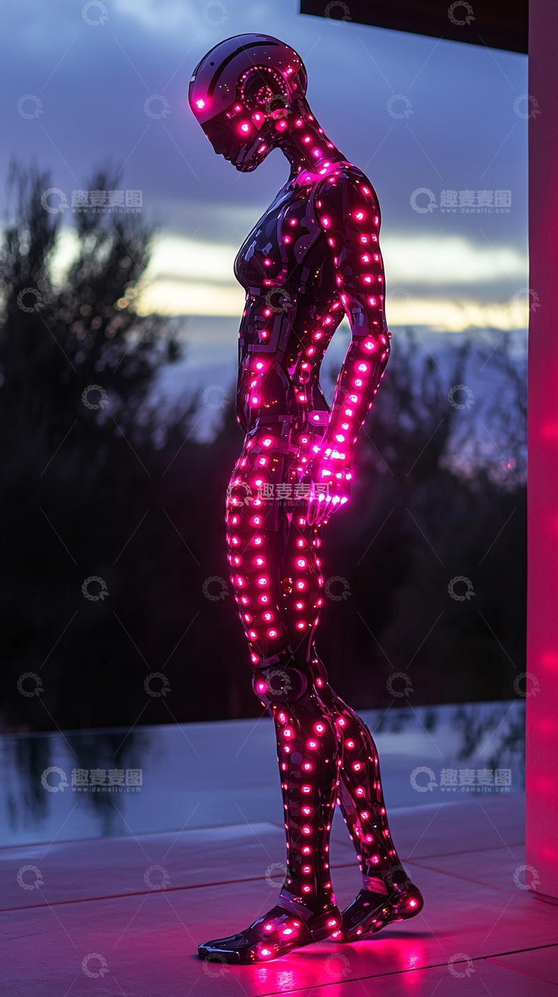 高清大图下载【趣麦麦图】发光机器人少女