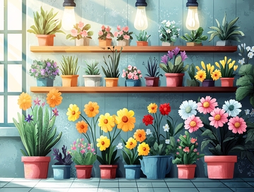 阳光洒进花店
